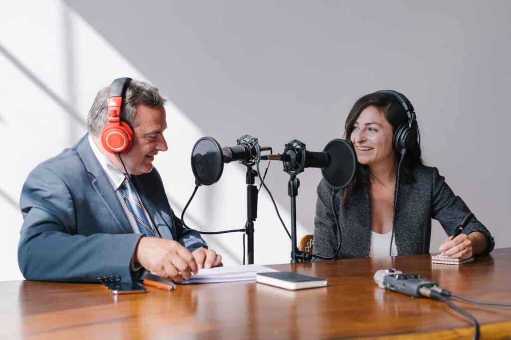 part-time podcaster interviewing a colleague to leverage professional network for content